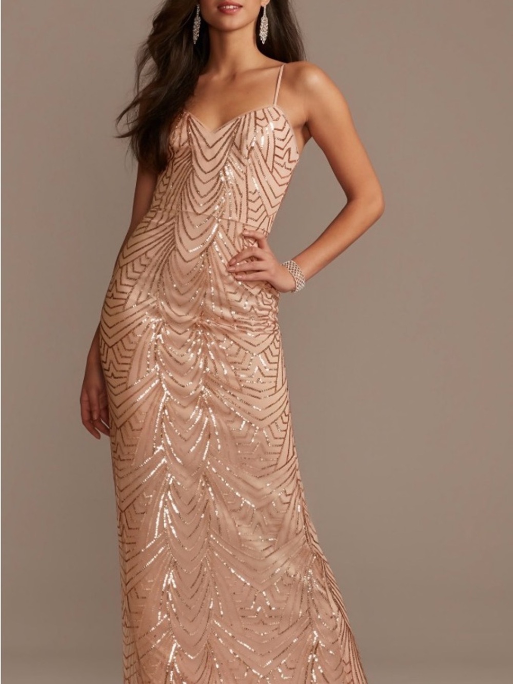 David's Bridal Rose Gold Sequin Gown